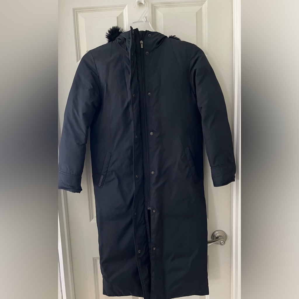 Women’s Ralph Lauren Black Down Long Jacket Hooded Snap Zipper Closure Size S